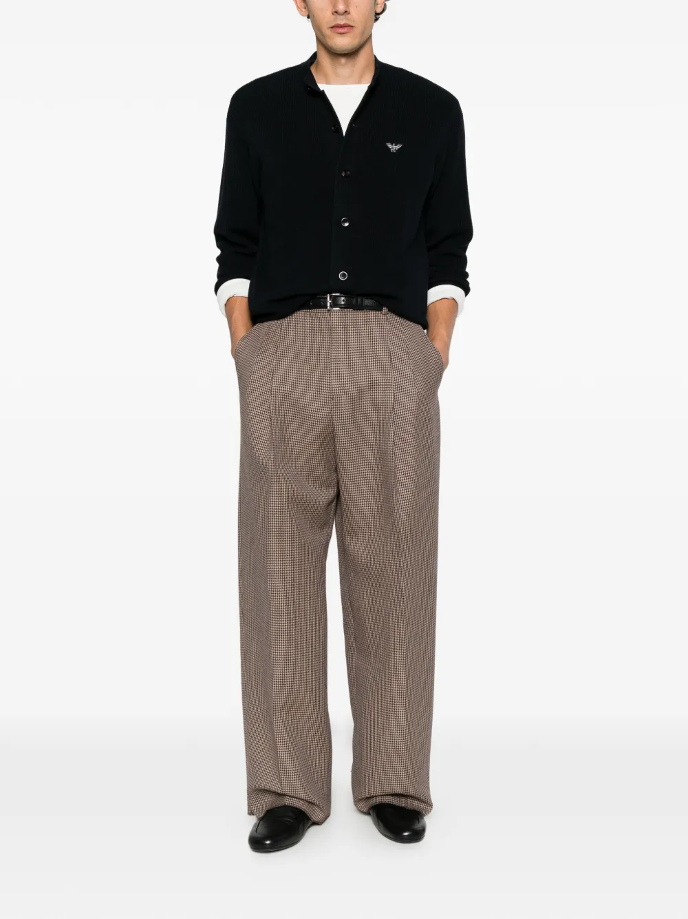 Emporio Armani logo-patch ribbed-knit cardigan Blauw
