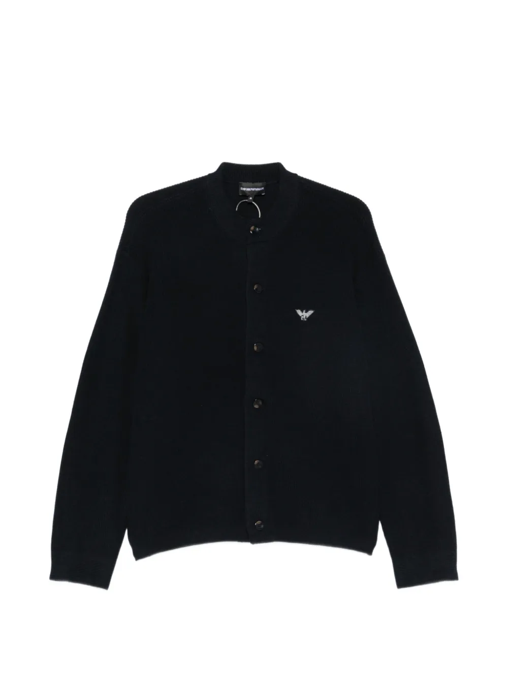 Emporio Armani logo-patch ribbed-knit cardigan - Blu