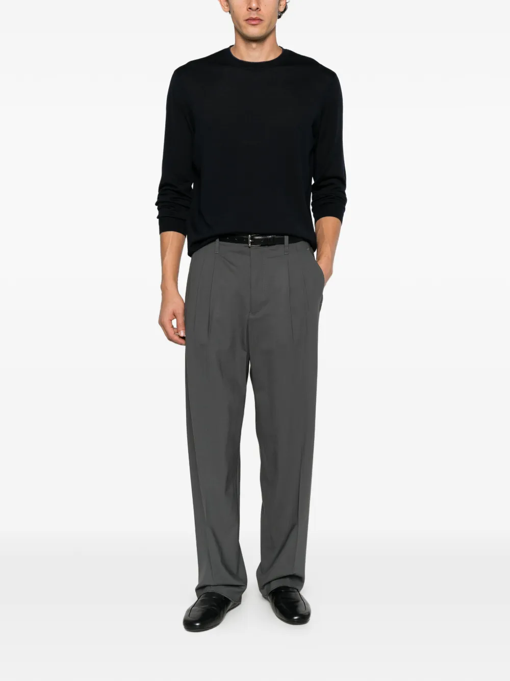 Emporio Armani logo-patch crew-neck sweater Blauw