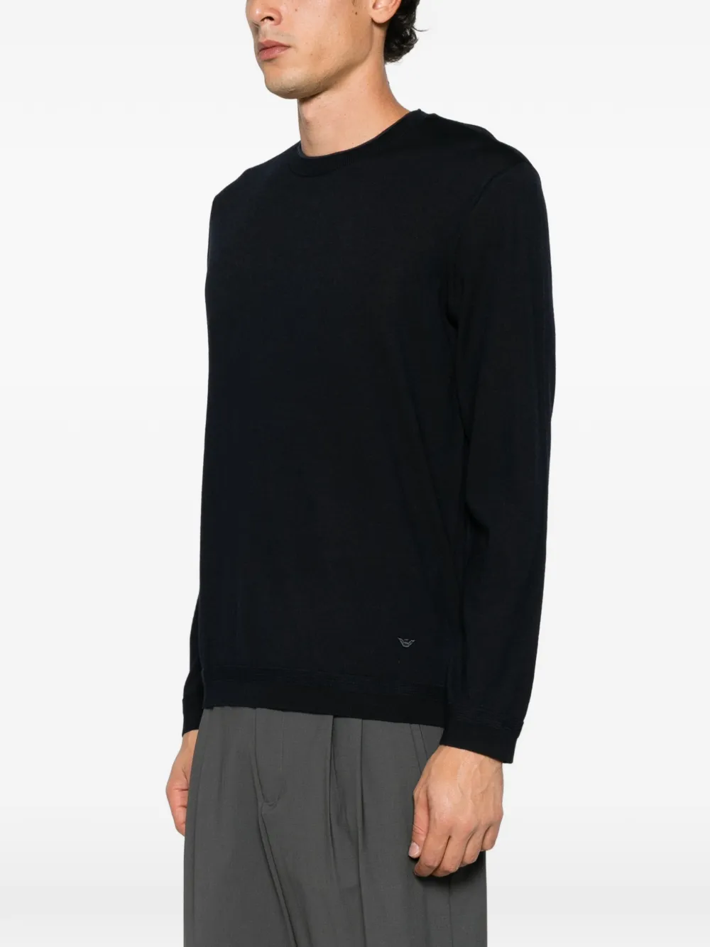 Emporio Armani logo-patch crew-neck sweater Blauw