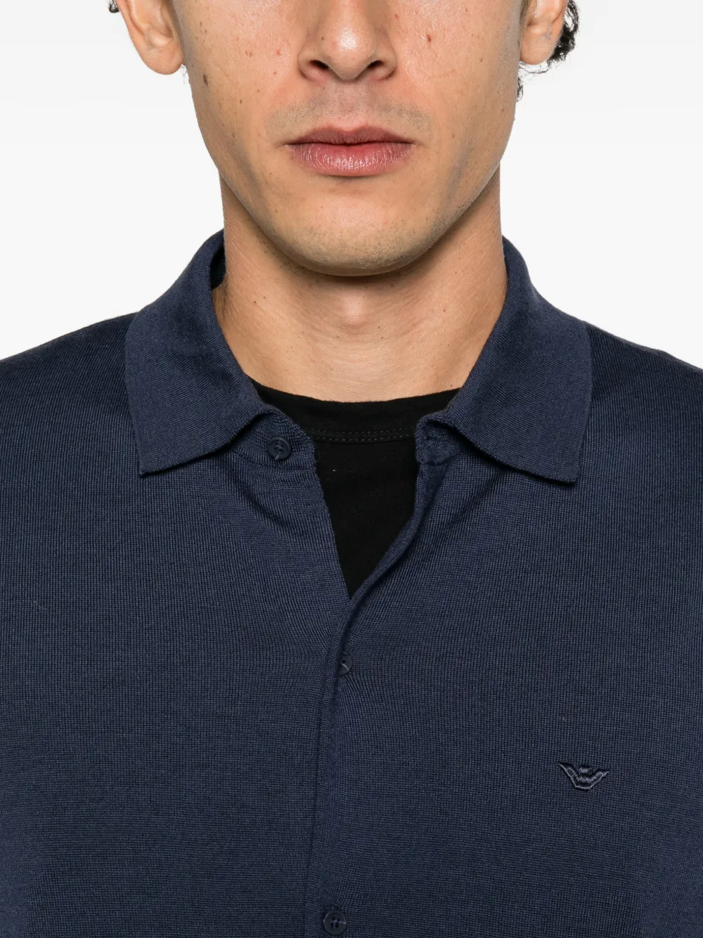 Emporio Armani logo-embroidered button-up cardigan Blauw