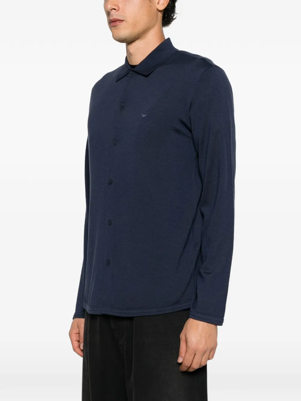 Emporio Armani logo-embroidered button-up cardigan Blauw