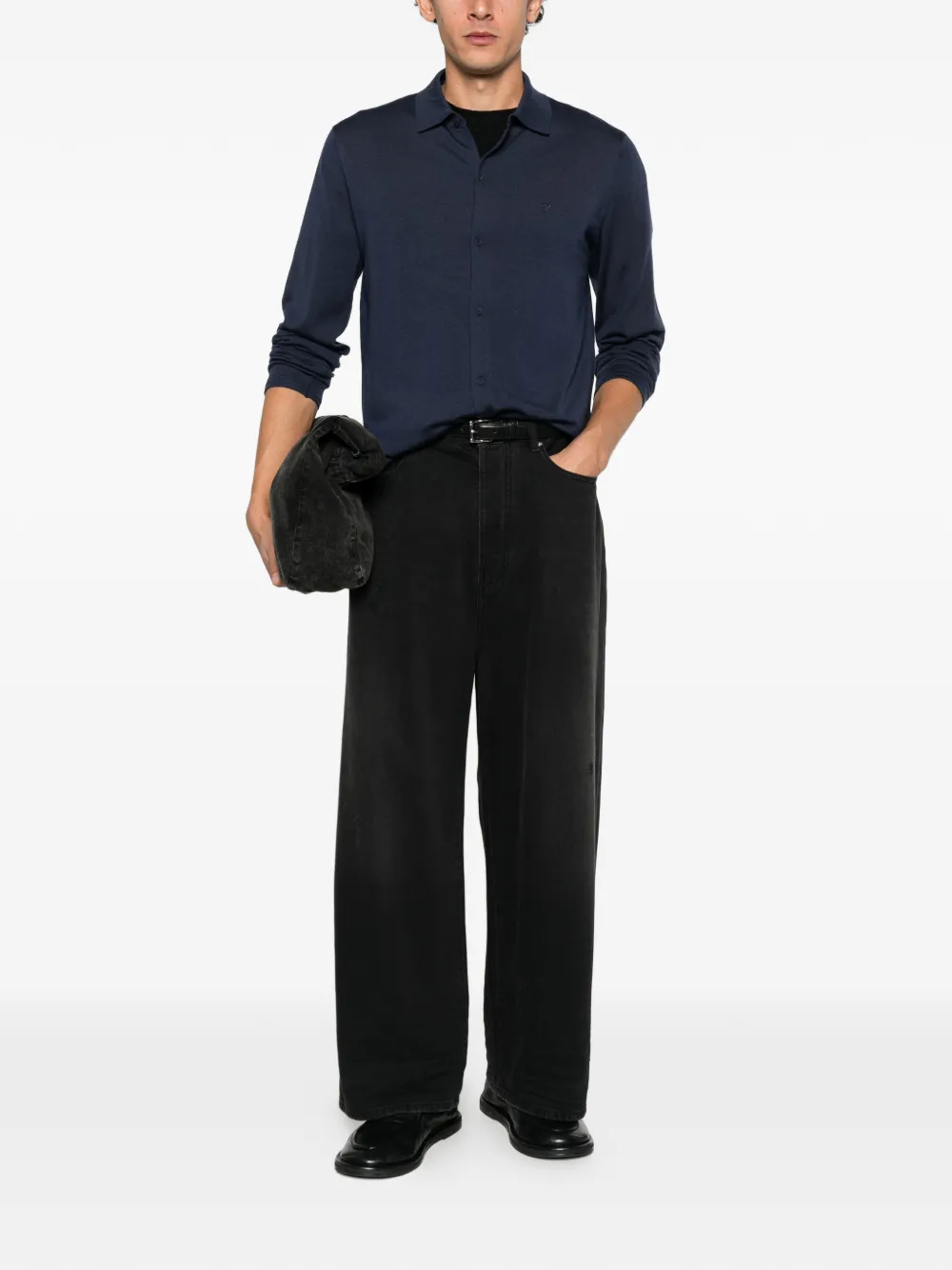 Emporio Armani logo-embroidered button-up cardigan Blauw