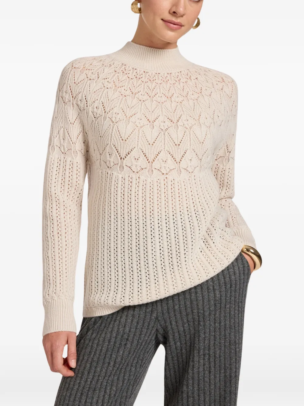 Elena Miro' Pointelle-knit Mock-neck Sweater In Neutral