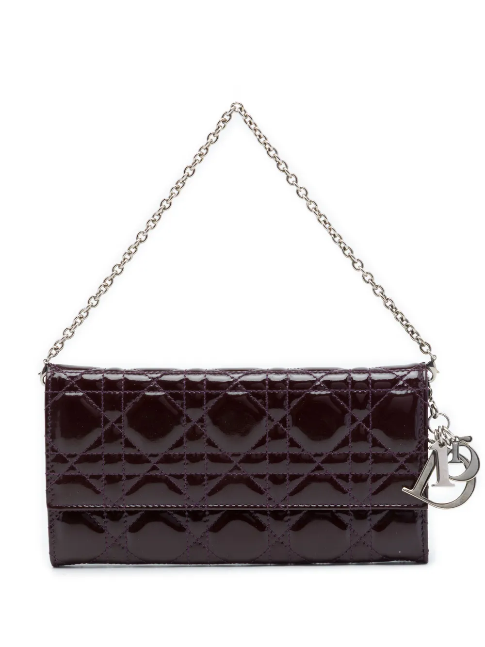 Christian Dior Pre-Owned pochette portefeuille Lady Dior Cannage vernie avec chaîne (2010) - Violet