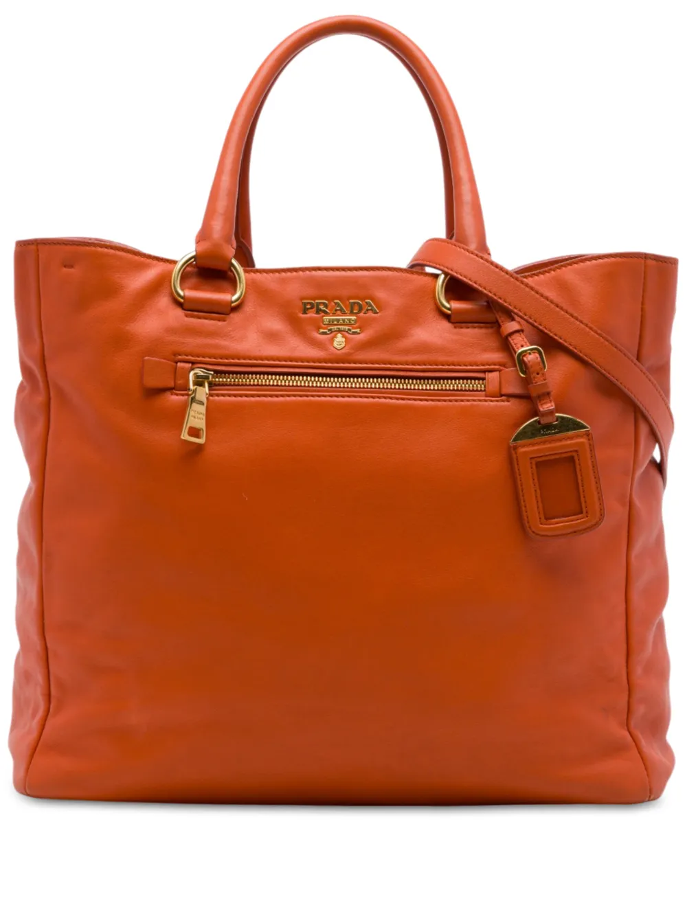 Prada Pre-Owned 2013-2026 Vitello Daino Front Zip Open Convertible Tote satchel - Arancione