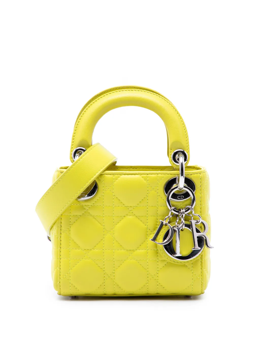 Christian Dior Pre-Owned 2015 micro Cannage Lady Dior Satchel-Tasche aus Lammleder - Gelb