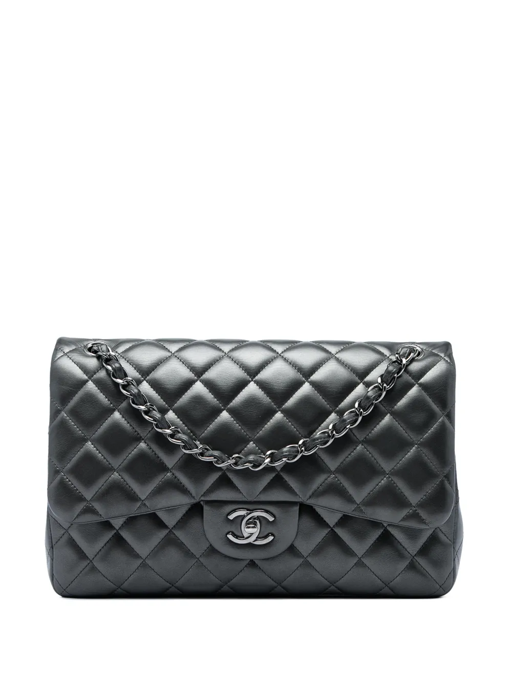 CHANEL Pre-Owned 2013-2014 Jumbo Classic Metallic Lambskin Double Flap shoulder bag - Grigio