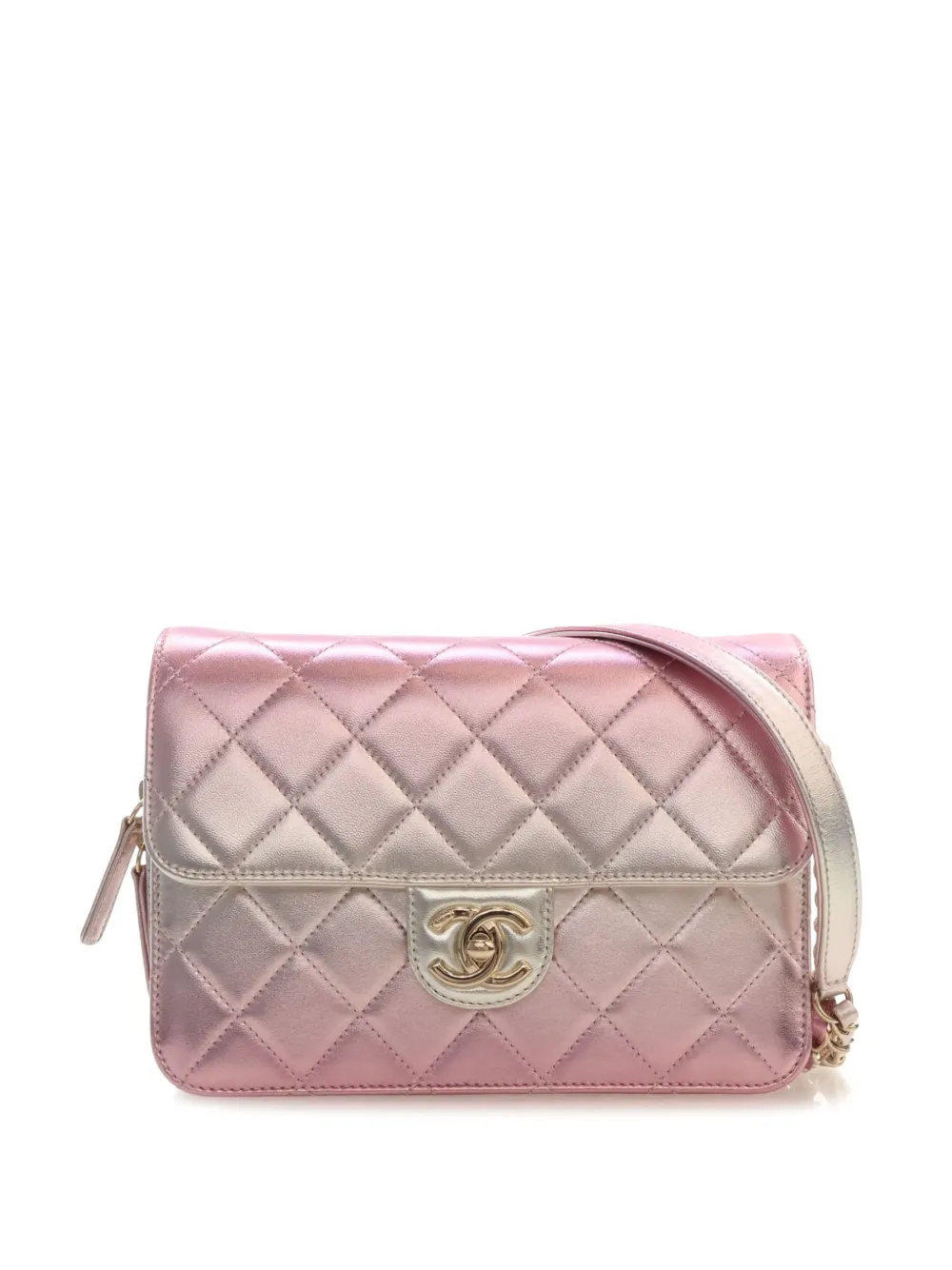 CHANEL Pre-Owned 2021-2026 Large Quilted Gradient Metallic Lambskin Like A Wallet Flap crossbody bag - Rosa