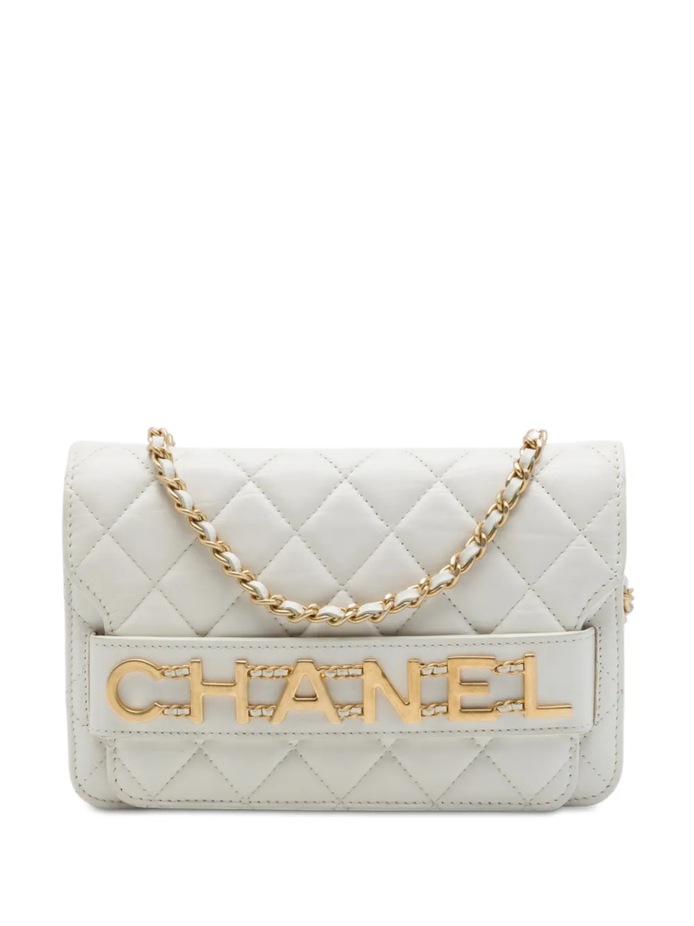 CHANEL Pre-Owned 2019 Quilted Calfskin Enchained Flap Wallet on Chain crossbody bag - Bianco