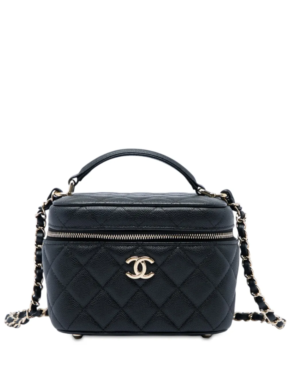 CHANEL Pre-Owned 2021-2026 Small Quilted Caviar Top Handle Vanity Case with Chain satchel - Black