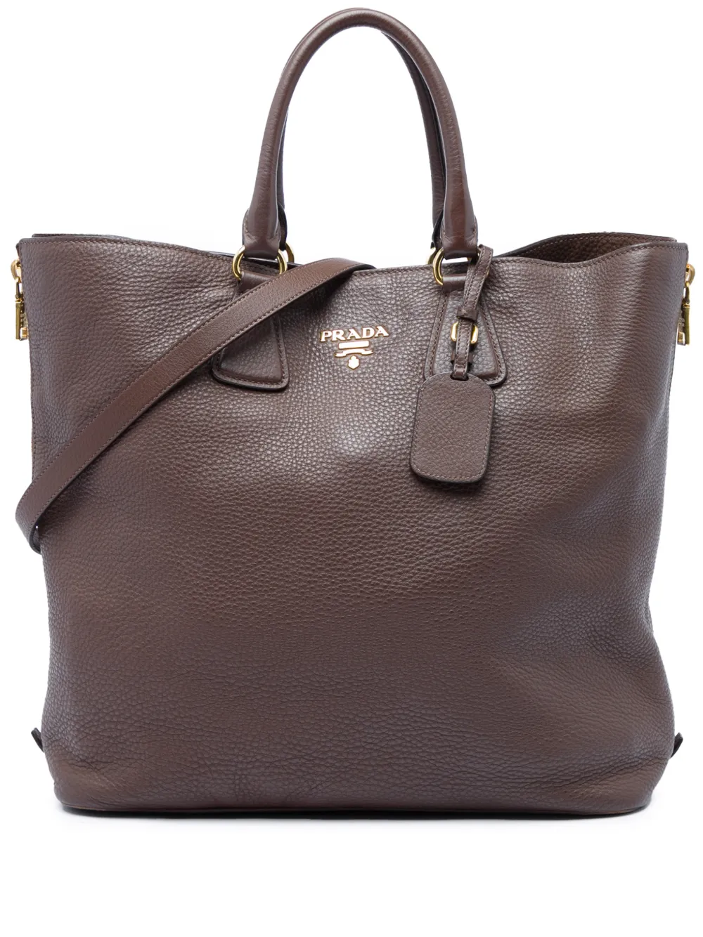 Prada Pre-Owned 2013-2026 Vitello Daino Side Zip Open Convertible Tote satchel - Marrone