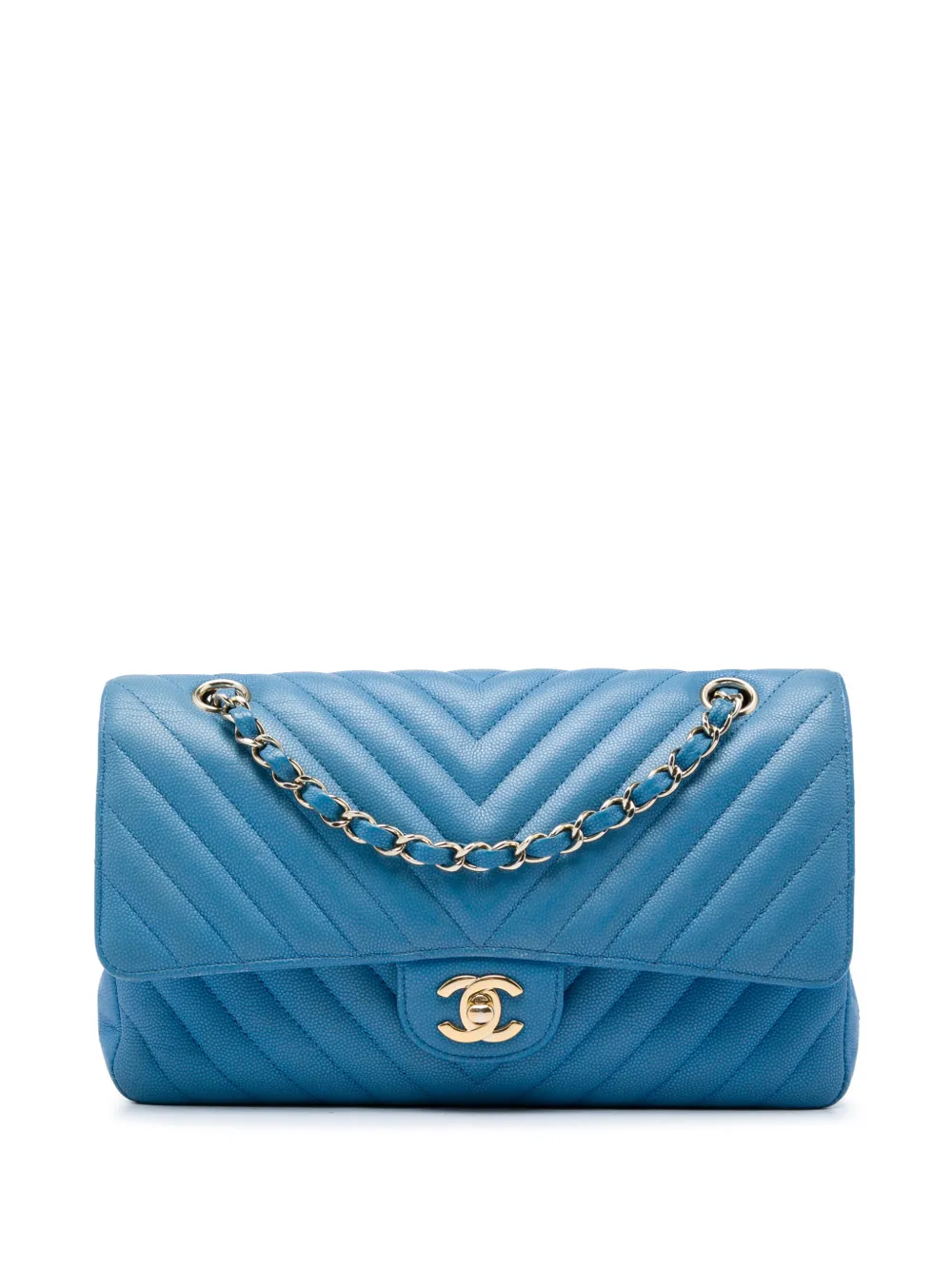 CHANEL Pre-Owned 2019 Medium Classic Chevron Caviar Double Flap shoulder bag - Blu