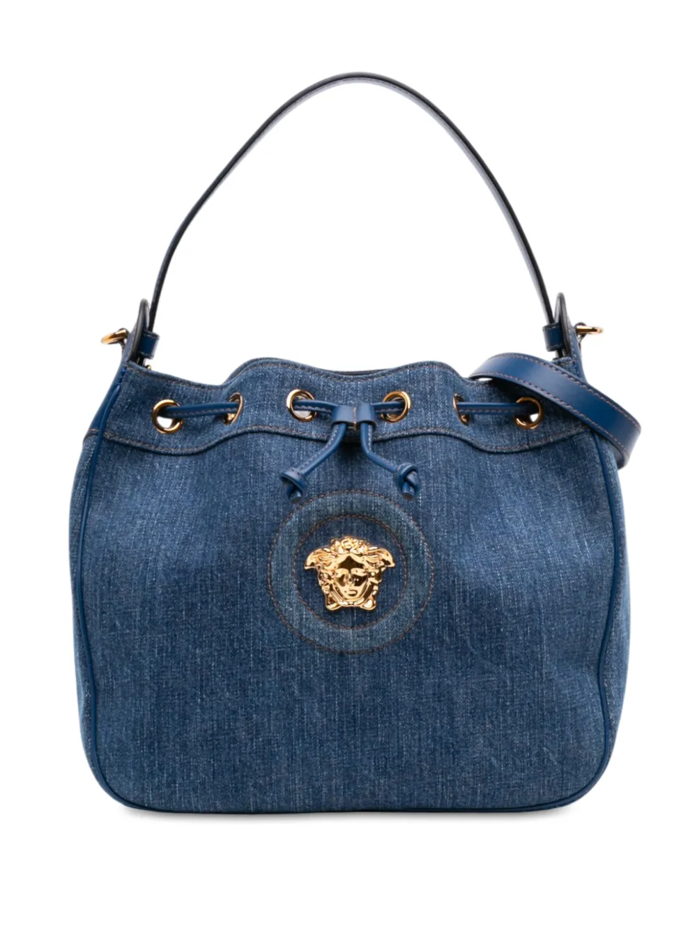 Versace Pre-Owned sac seau La Medusa en jean à lien de resserrage (2021-2026) - Bleu