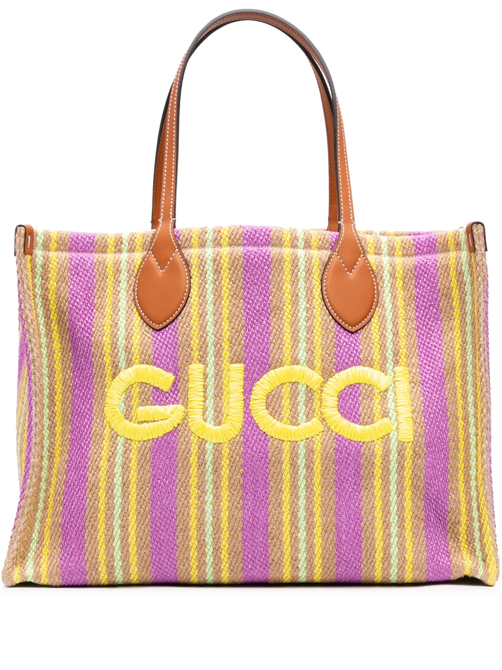 Gucci Pre-Owned sac cabas Shopper format moyen en jute à logo brodé (2016-2026) - Violet