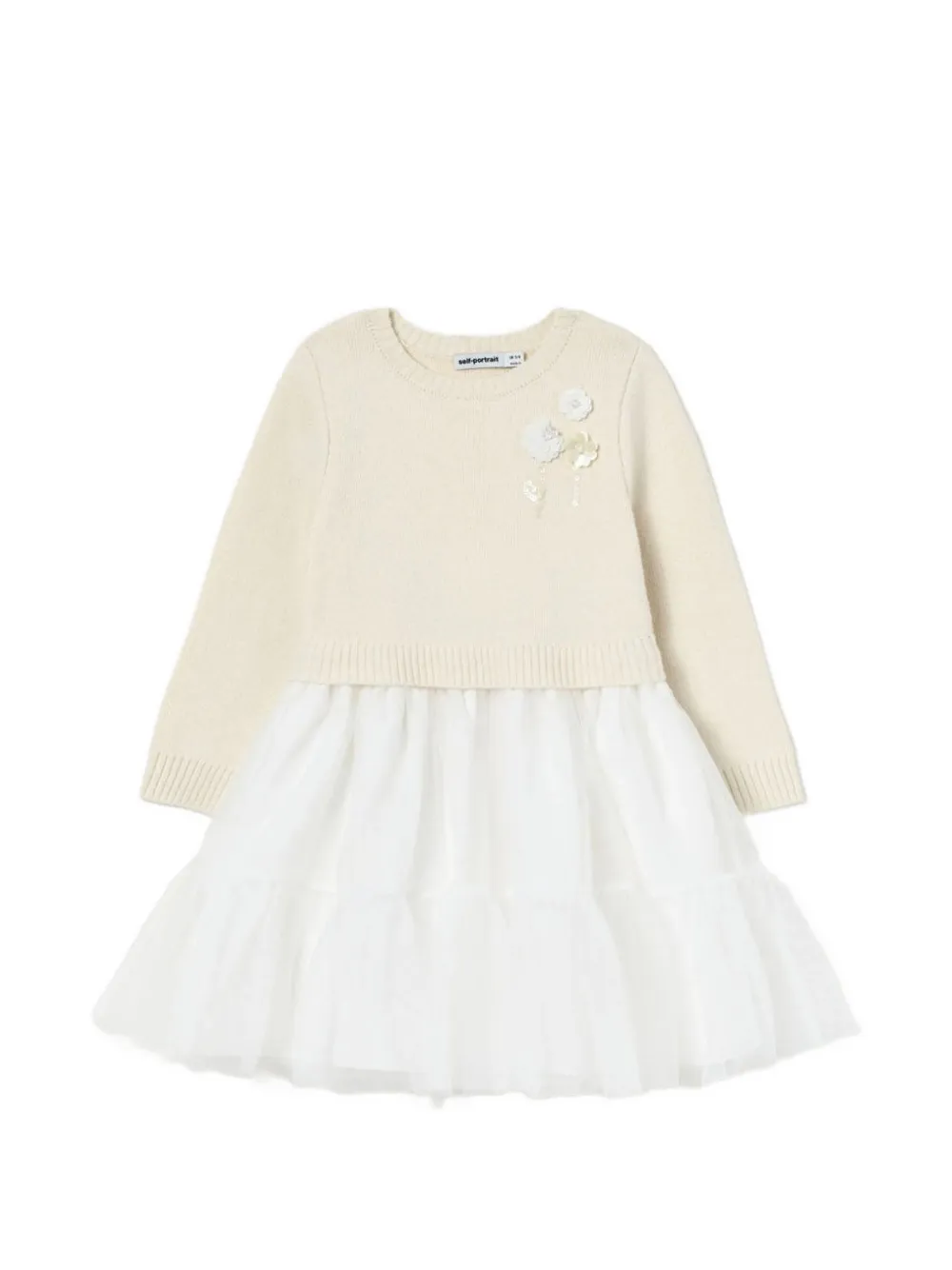 Self-Portrait Kids robe en tulle à manches longues - Tons neutres