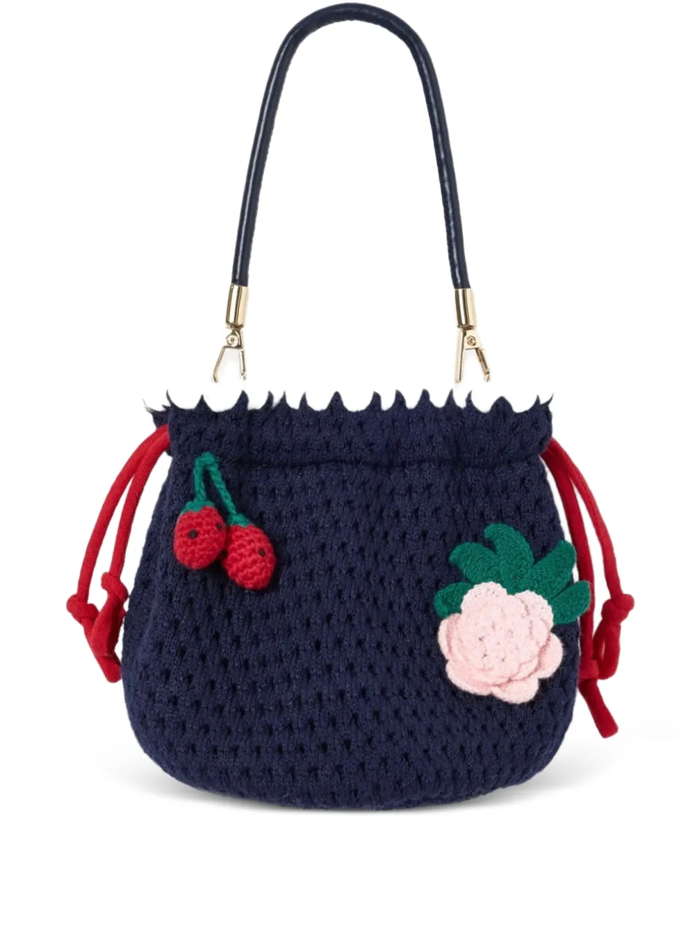 Self-Portrait Kids crochet floral-appliqué shoulder bag - Blu