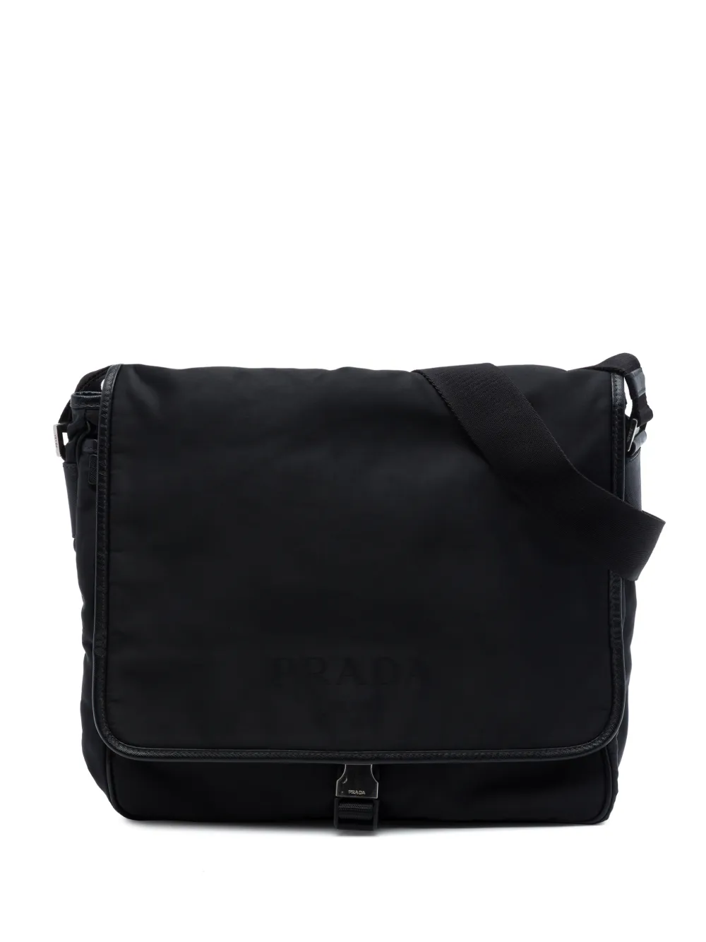 Prada Pre-Owned 2013-2026 Saffiano Trimmed Tessuto Buckle Messenger Bag crossbody bag - Nero