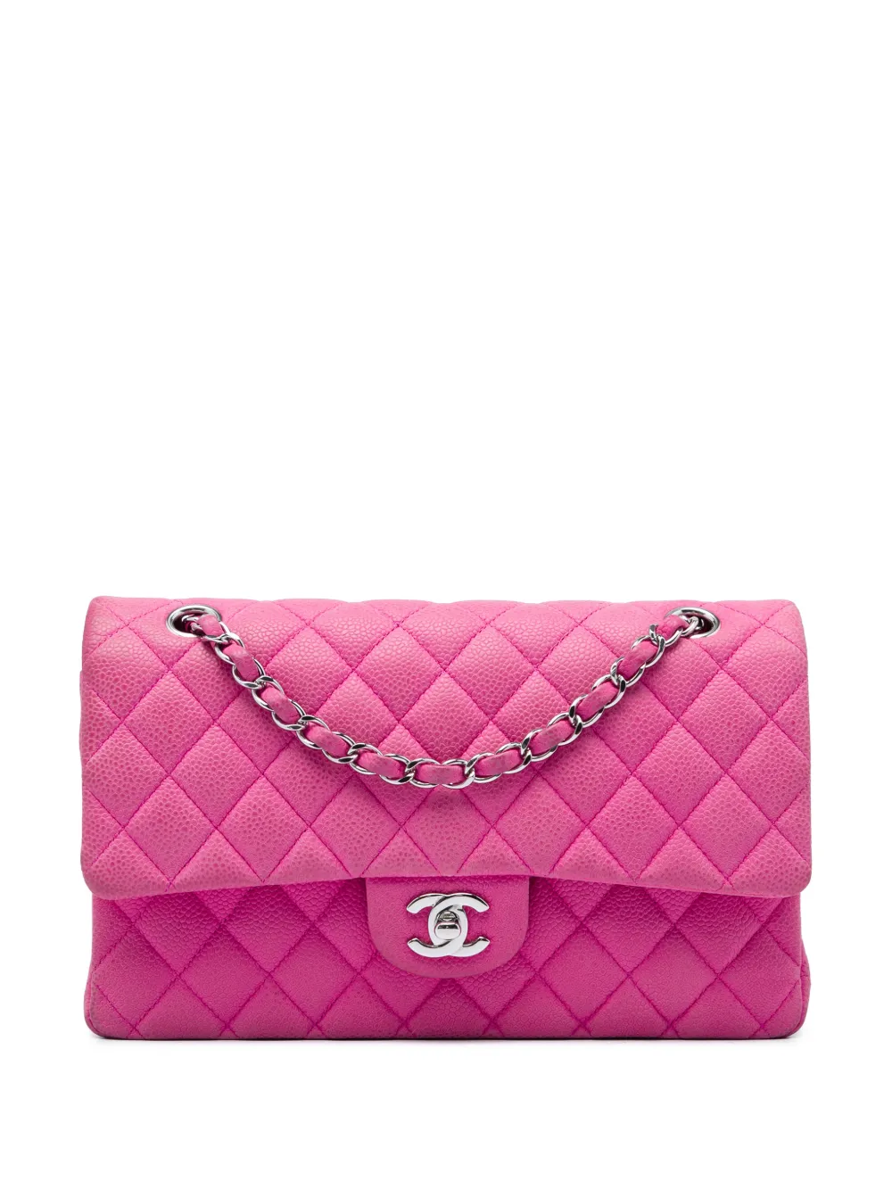 CHANEL Pre-Owned 2013-2014 mittelgroße Classic Double Flap Schultertasche aus Kaviarleder - Rosa