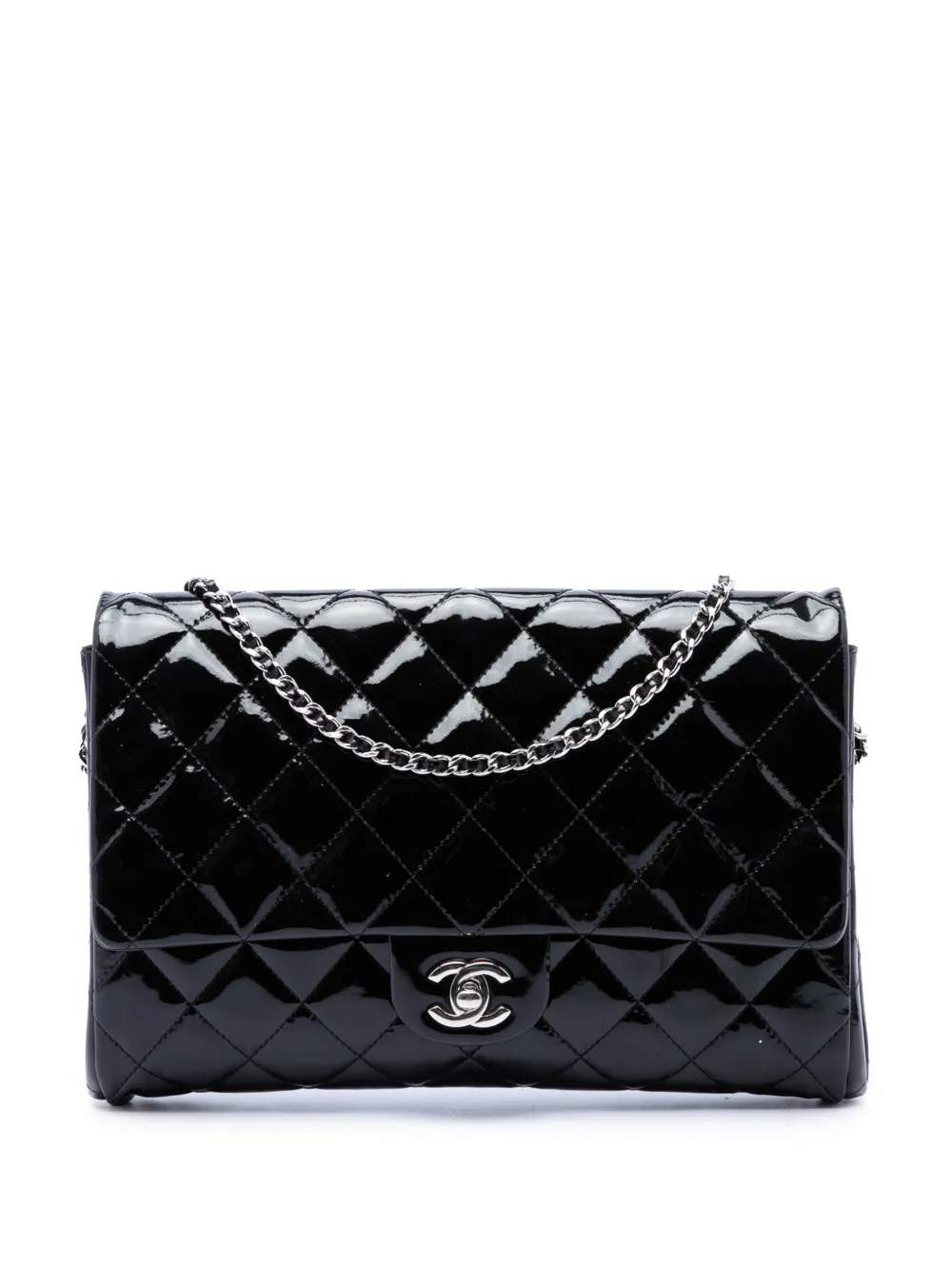 CHANEL Pre-Owned 2012-2013 CC Schultertasche aus gestepptem Lackleder mit Kettenriemen - Schwarz
