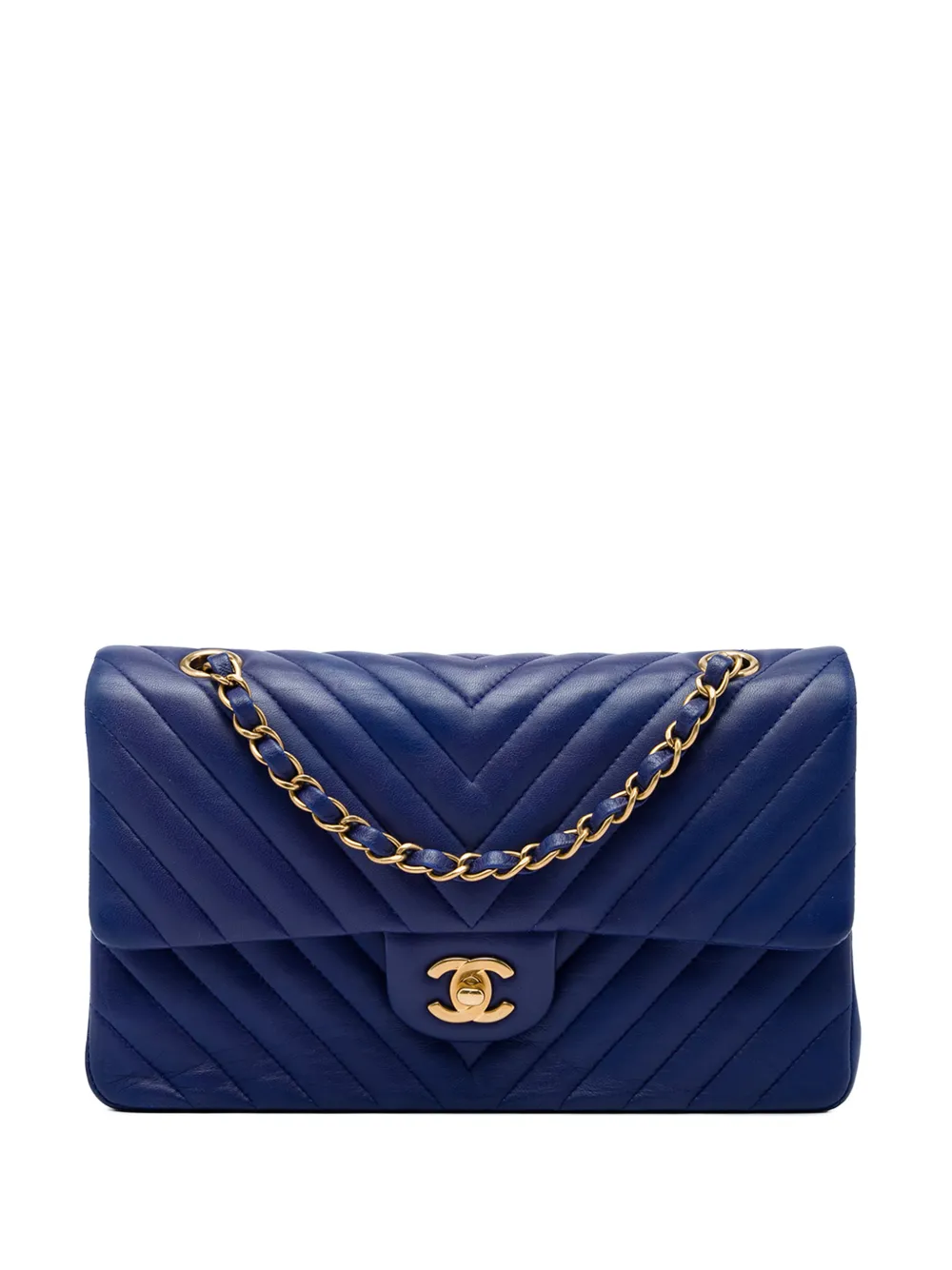 CHANEL Pre-Owned 2015-2016 Medium Classic Chevron Lambskin Double Flap shoulder bag - Blu