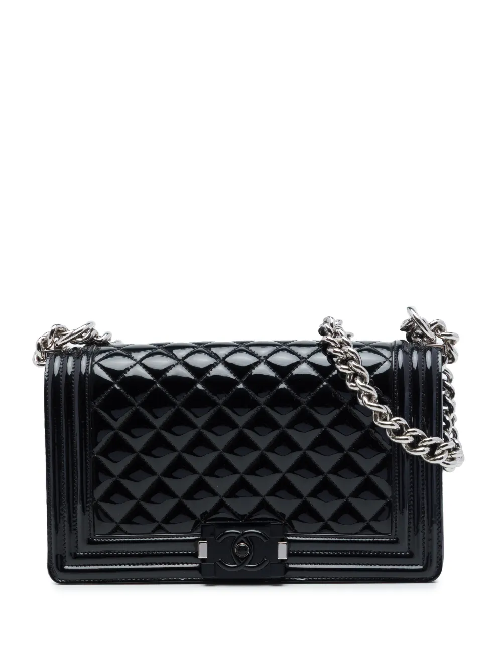 CHANEL Pre-Owned 2014-2015 Old Medium Quilted Patent Acrylic Boy Flap crossbody bag - Nero