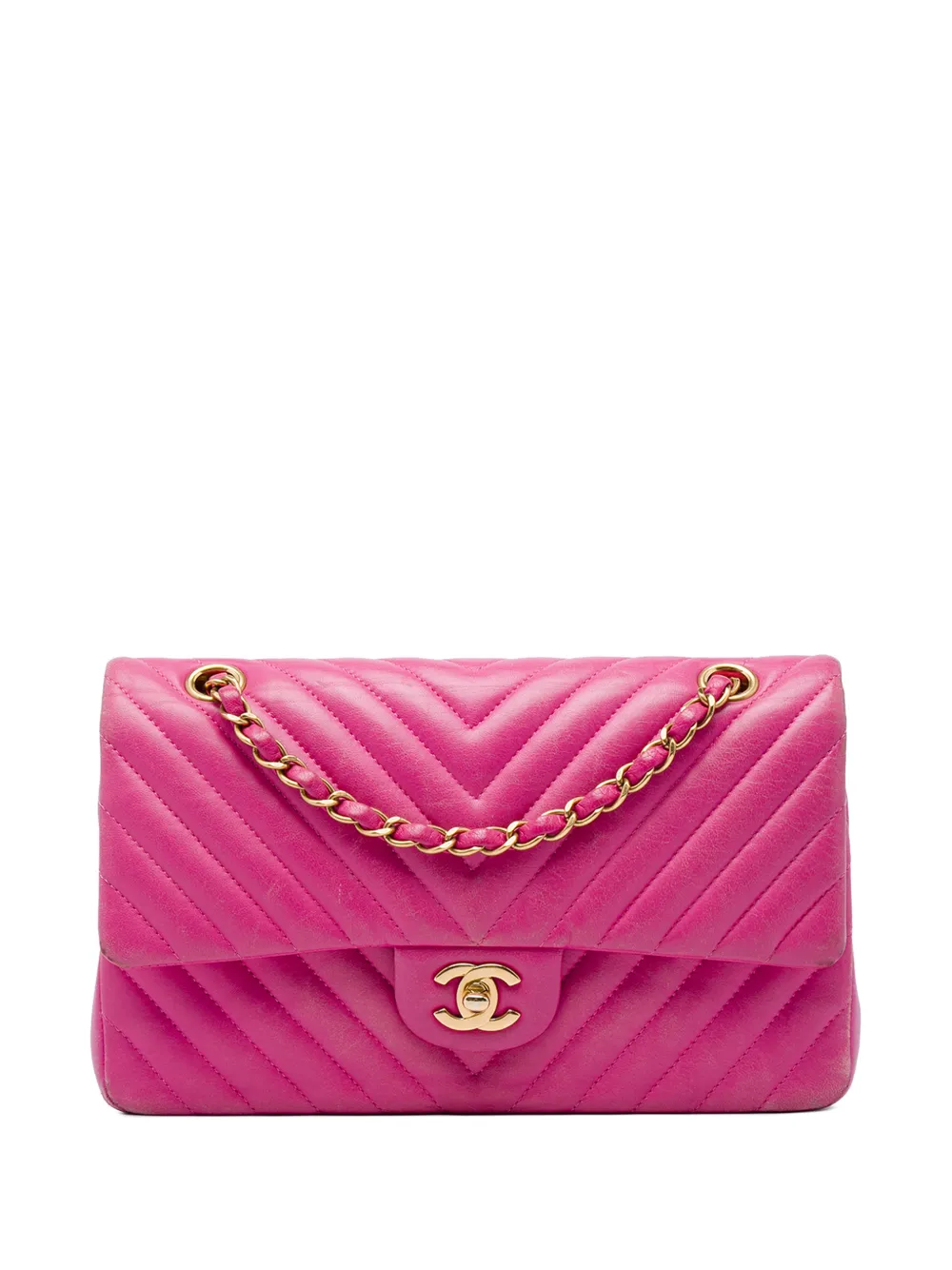 CHANEL Pre-Owned 2015-2016 Medium Classic Chevron Lambskin Double Flap shoulder bag - Pink
