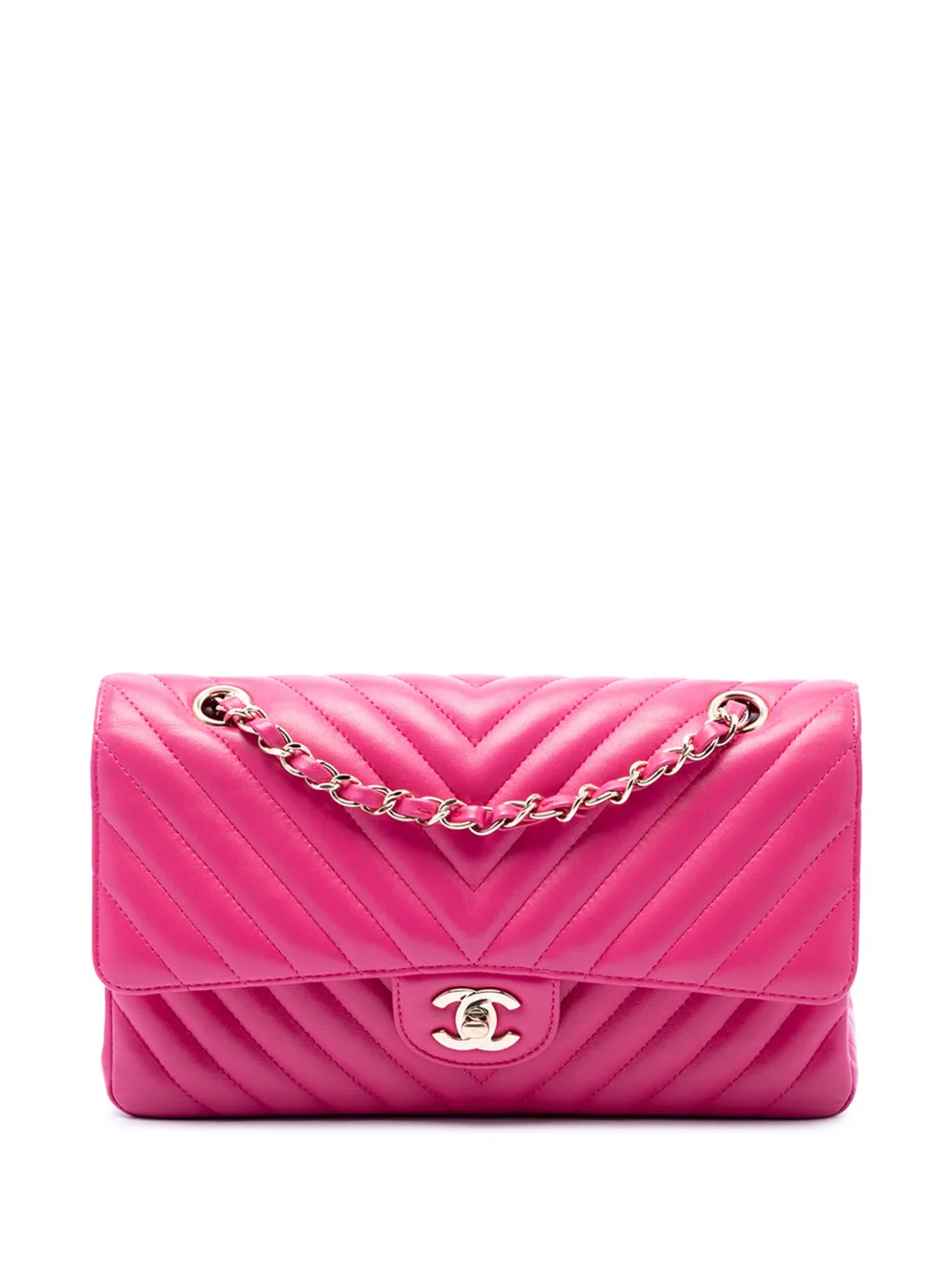 CHANEL Pre-Owned 2017-2018 Medium Classic Chevron Lambskin Double Flap shoulder bag - Rosa