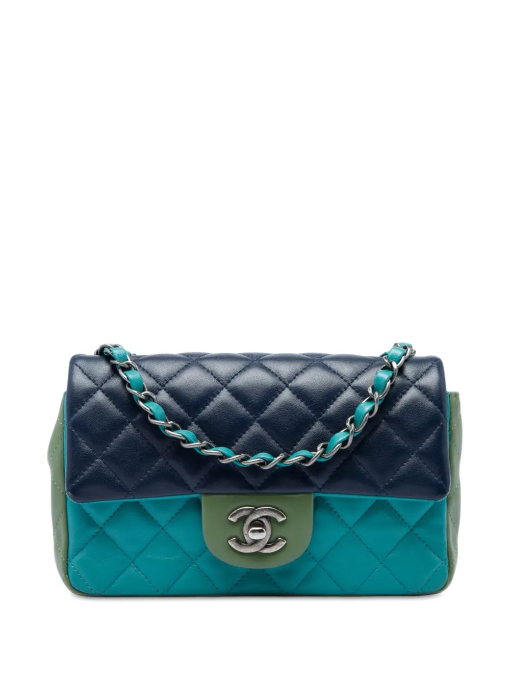 CHANEL Pre-Owned 2015-2016 Mini Rectangular Classic Tricolor Lambskin Single Flap crossbody bag - Blu