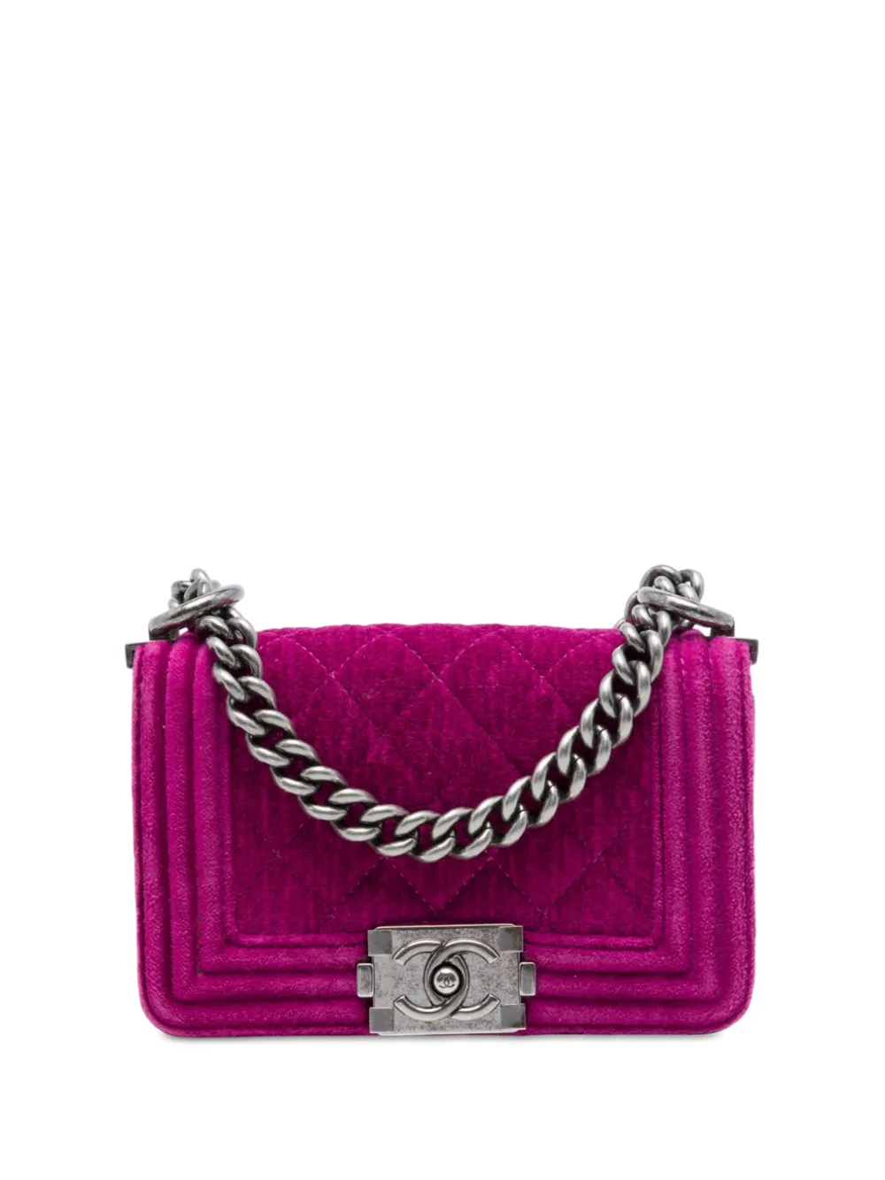 CHANEL Pre-Owned 2012-2013 Mini Quilted Velvet Boy Flap crossbody bag - Rosa