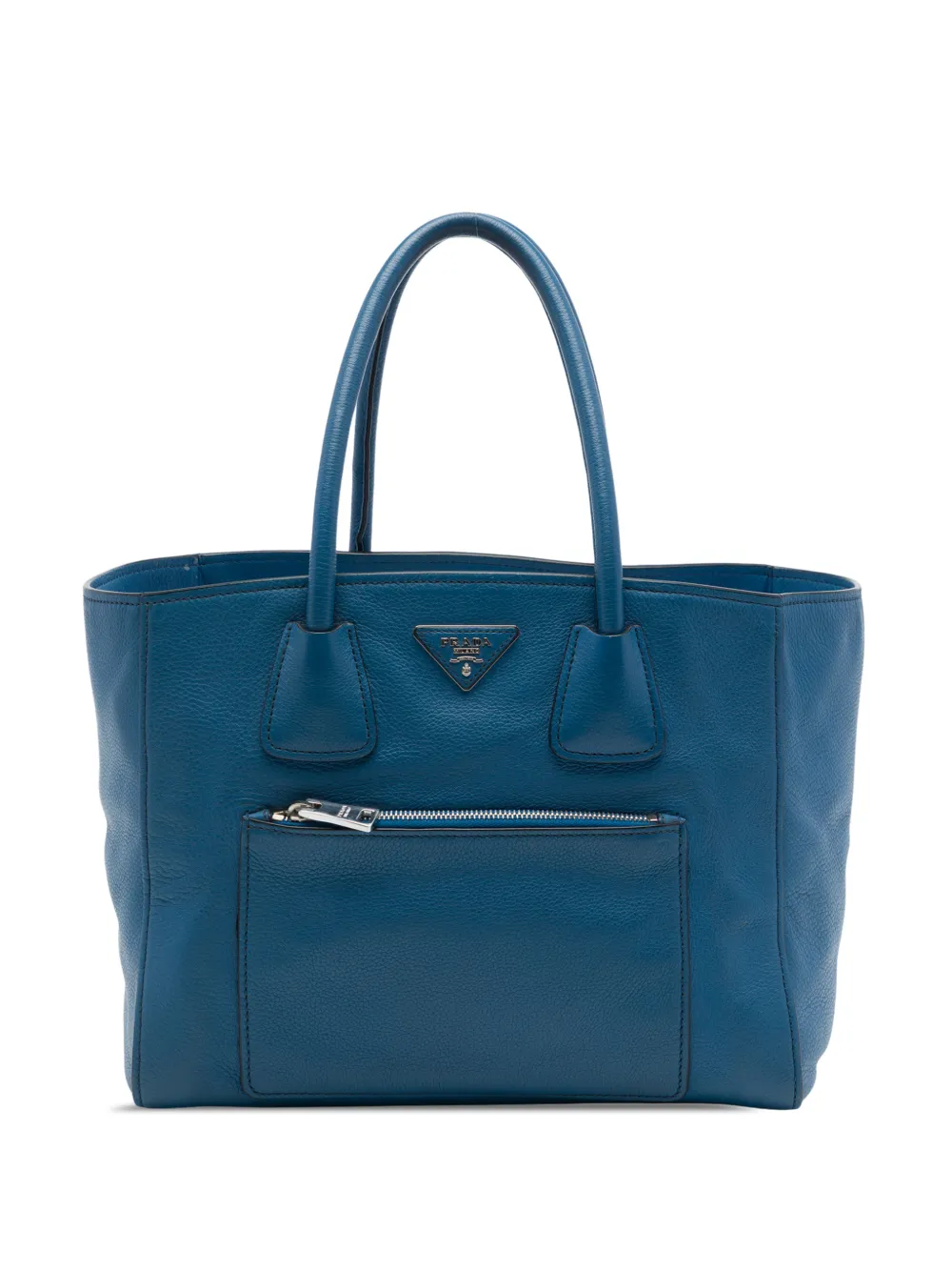 Prada Pre-Owned 2013-2026 Soft Calf Front Pocket Shopping Tote satchel - Blu
