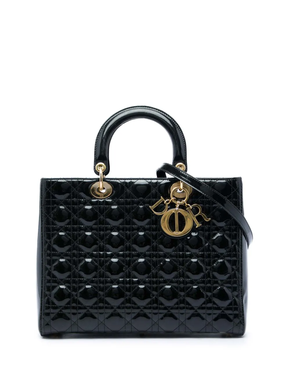 Christian Dior Pre-Owned 2013 Large Patent Cannage Lady Dior satchel - Nero