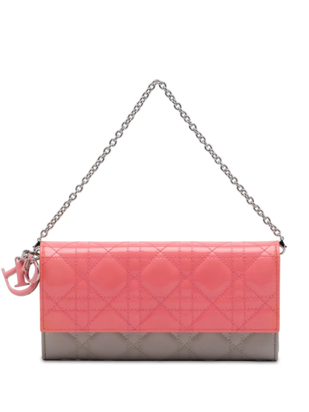 Christian Dior Pre-Owned pochette portefeuille Lady Dior bicolore en cuir d'agneau Cannage et verni avec chaîne (2013) - Gris Christian Dior Pre-Owned pochette portefeuille Lady Dior bicolore en cuir d'agneau Cannage et verni avec chaîne (2013) - Gris