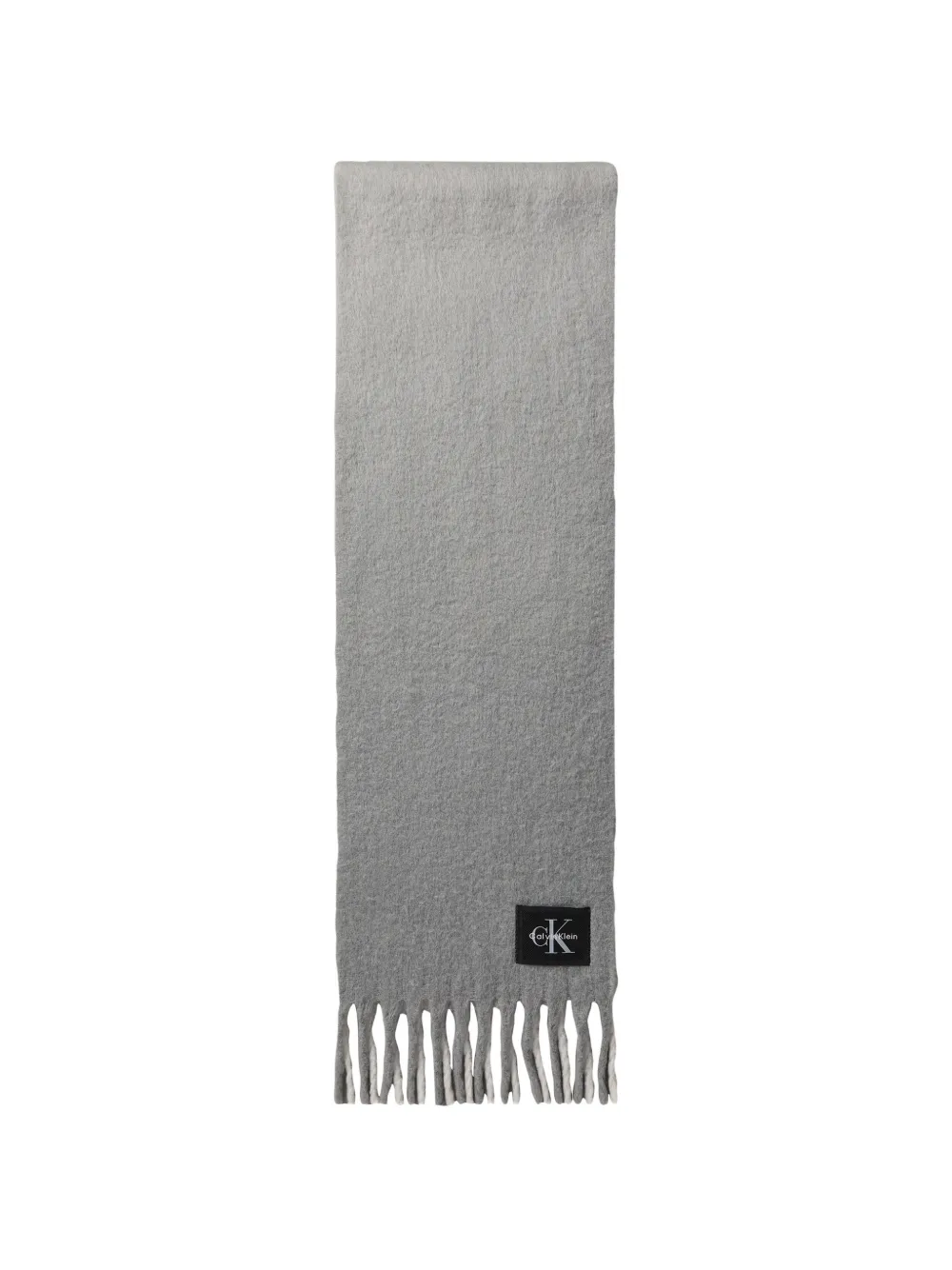 Calvin Klein logo-patch fringed scarf - Grigio
