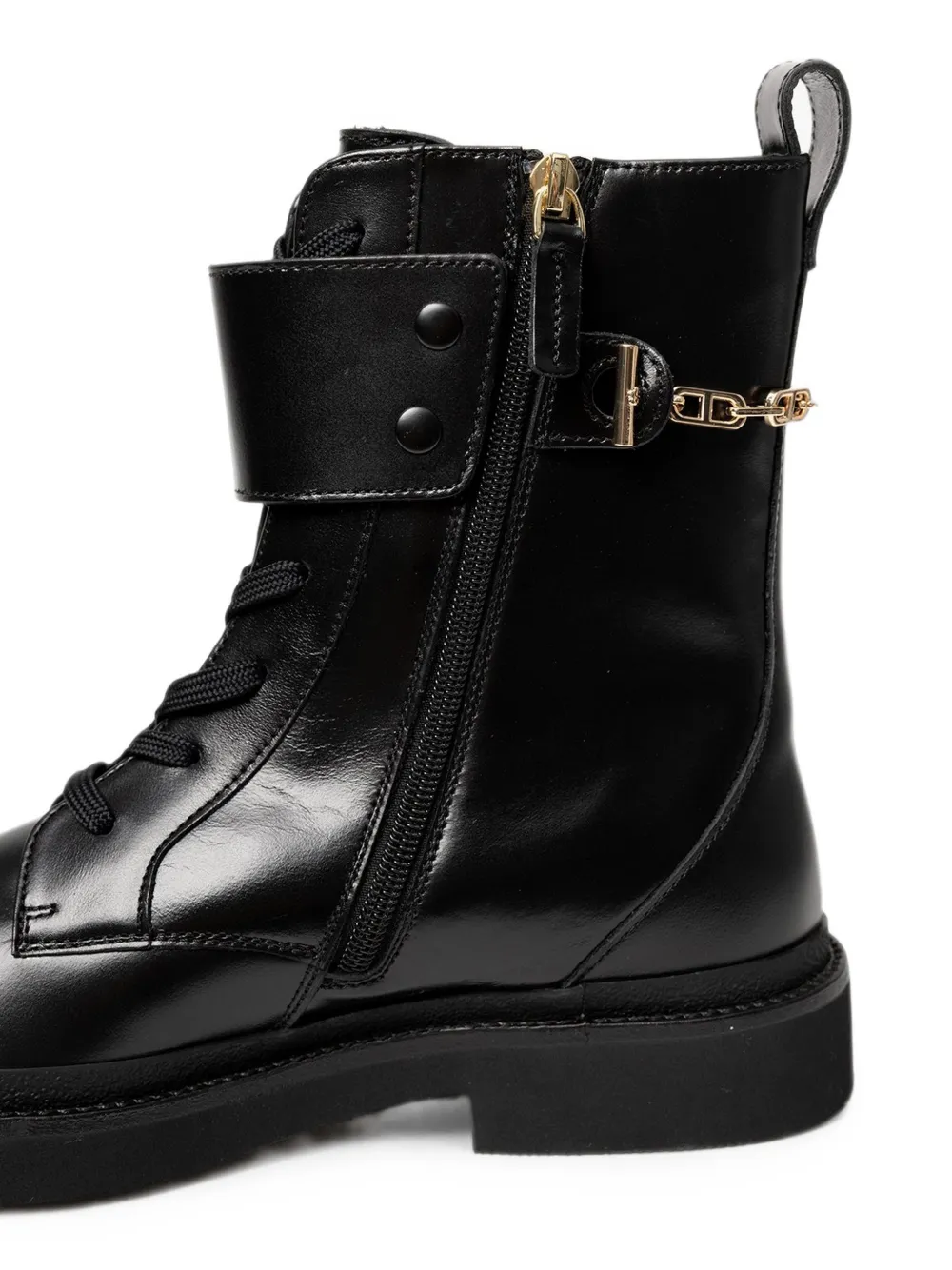 BOSS Leren veterlaarzen met goudkleurige hardware Zwart