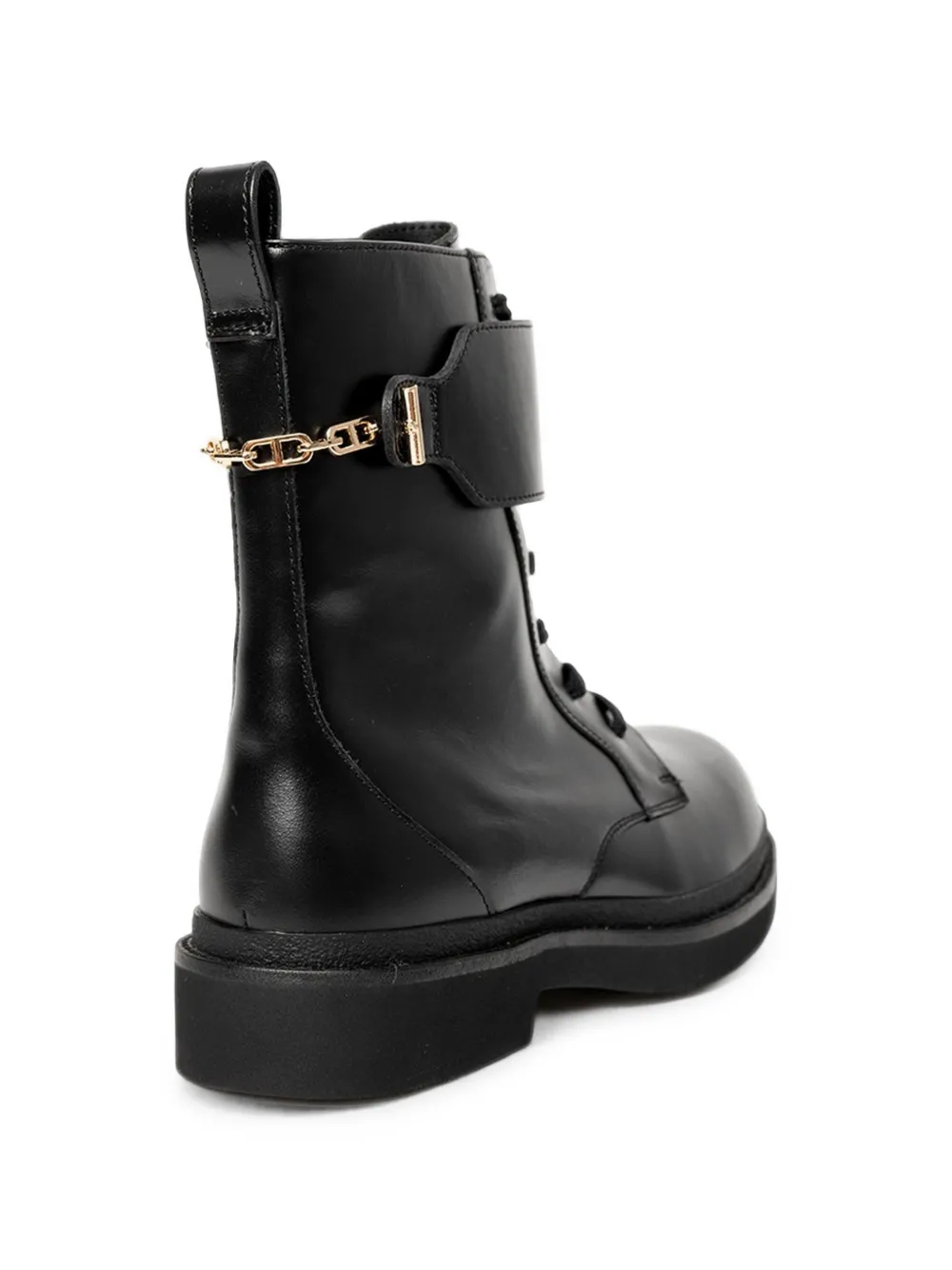 BOSS Leren veterlaarzen met goudkleurige hardware Zwart