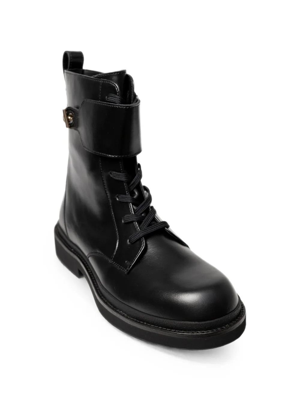 BOSS Leren veterlaarzen met goudkleurige hardware Zwart