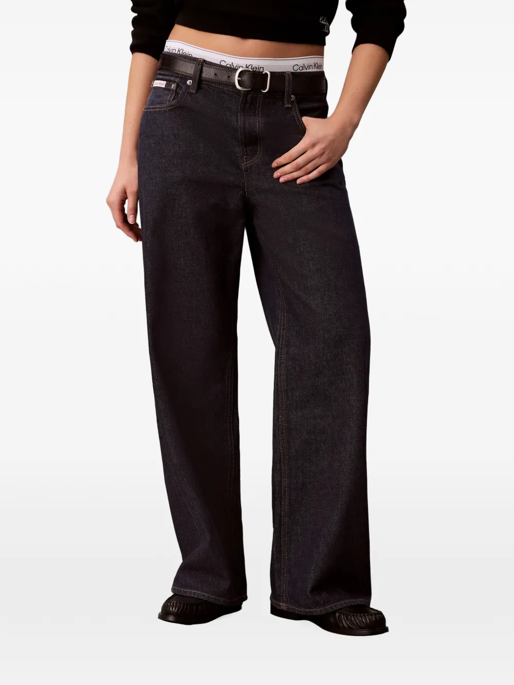 Calvin Klein Baggy jeans met logo-patch Blauw