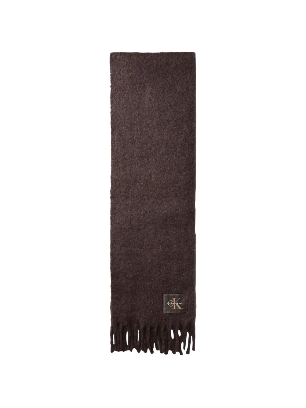 Calvin Klein logo-patch fringed scarf - Marrone