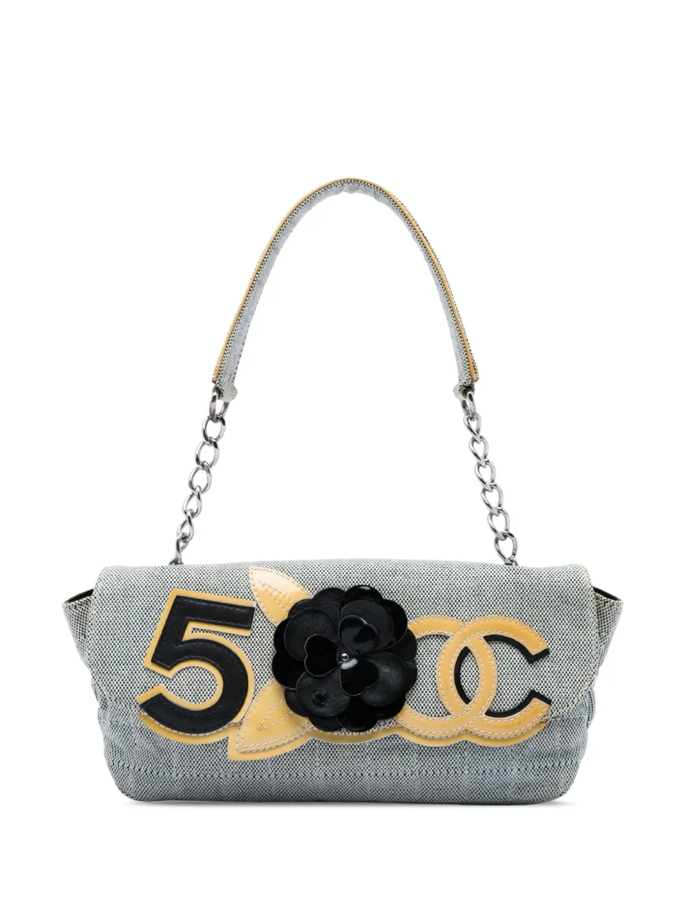 CHANEL Pre-Owned 2005-2006 Choco Bar Canvas Camellia CC No. 5 Flap handbag - Grigio