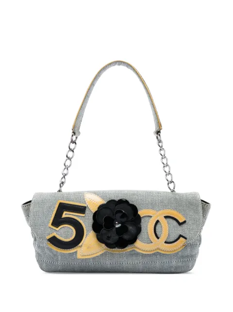 CHANEL Pre-Owned 2005-2006 Choco Bar Canvas Camellia CC No. 5 Flap handbag