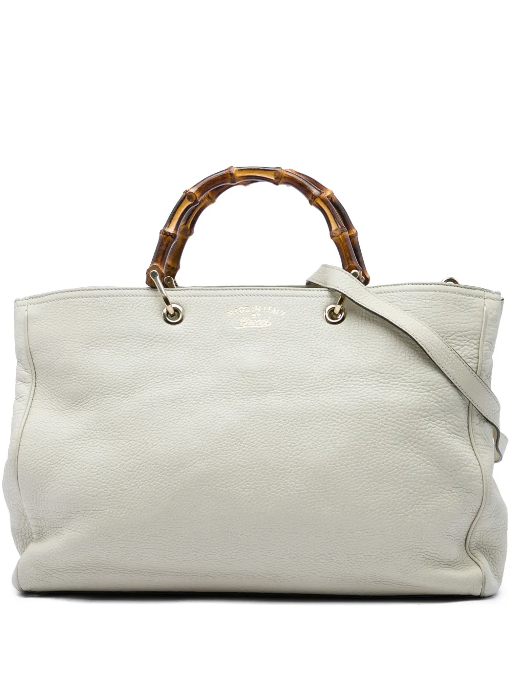 Gucci Pre-Owned 2016-2026 große Bamboo Satchel-Tasche aus Kalbsleder - Weiß