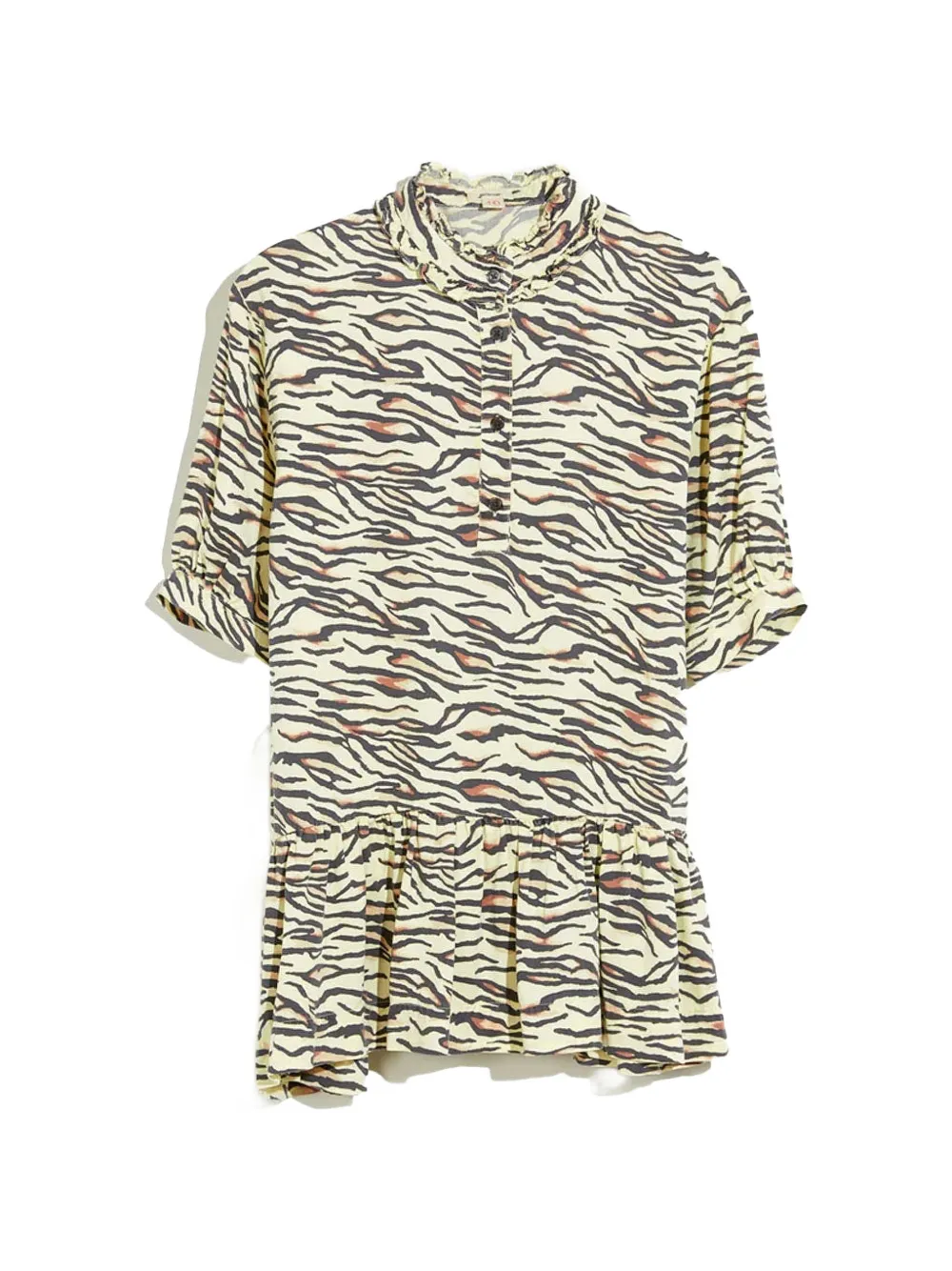 Bellerose Kids Avriel jurk met zebraprint en ruches Beige