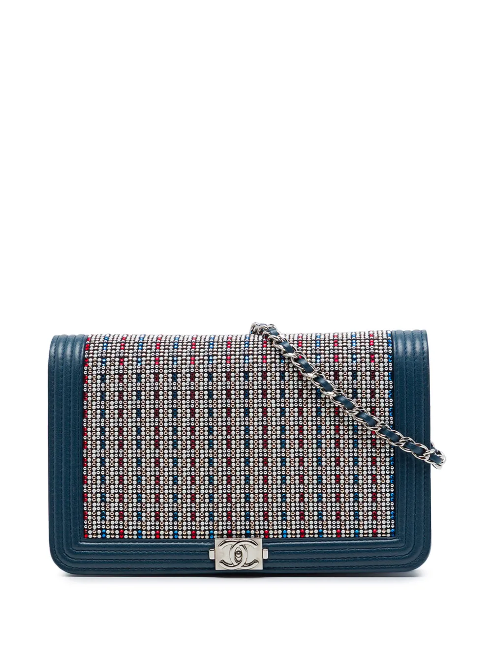 CHANEL Pre-Owned 2016-2017 Crystal Embellished Lambskin Boy Wallet On Chain crossbody bag - Blu