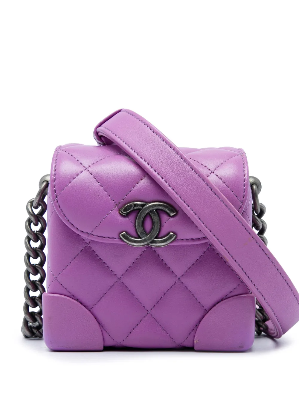 CHANEL Pre-Owned 2019 Mini CC Quilted Lambskin Trunk Like Box crossbody bag - Viola