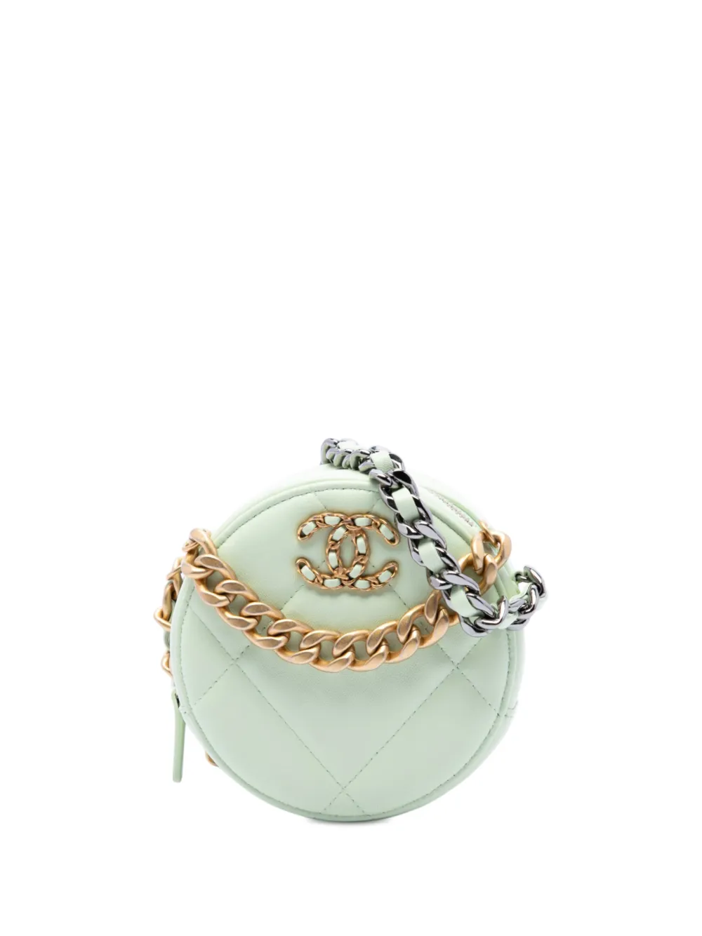 CHANEL Pre-Owned 2021 Lambskin 19 Round Clutch with Chain satchel - Verde