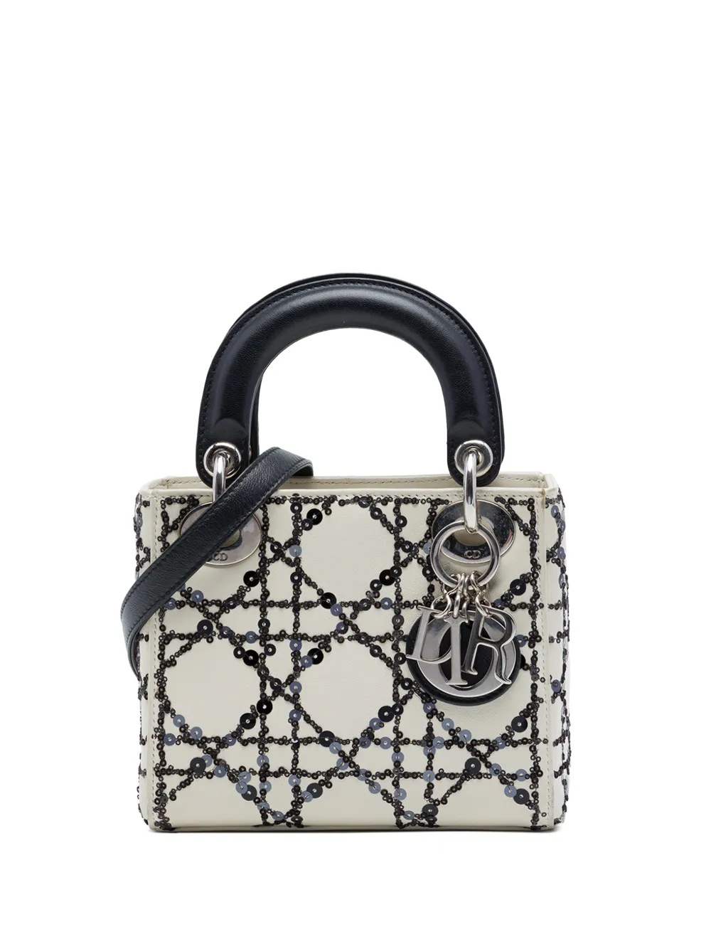 Christian Dior Pre-Owned 2014 mini Cannage Sequin Lady Dior Satchel-Tasche aus Kalbsleder - Weiß