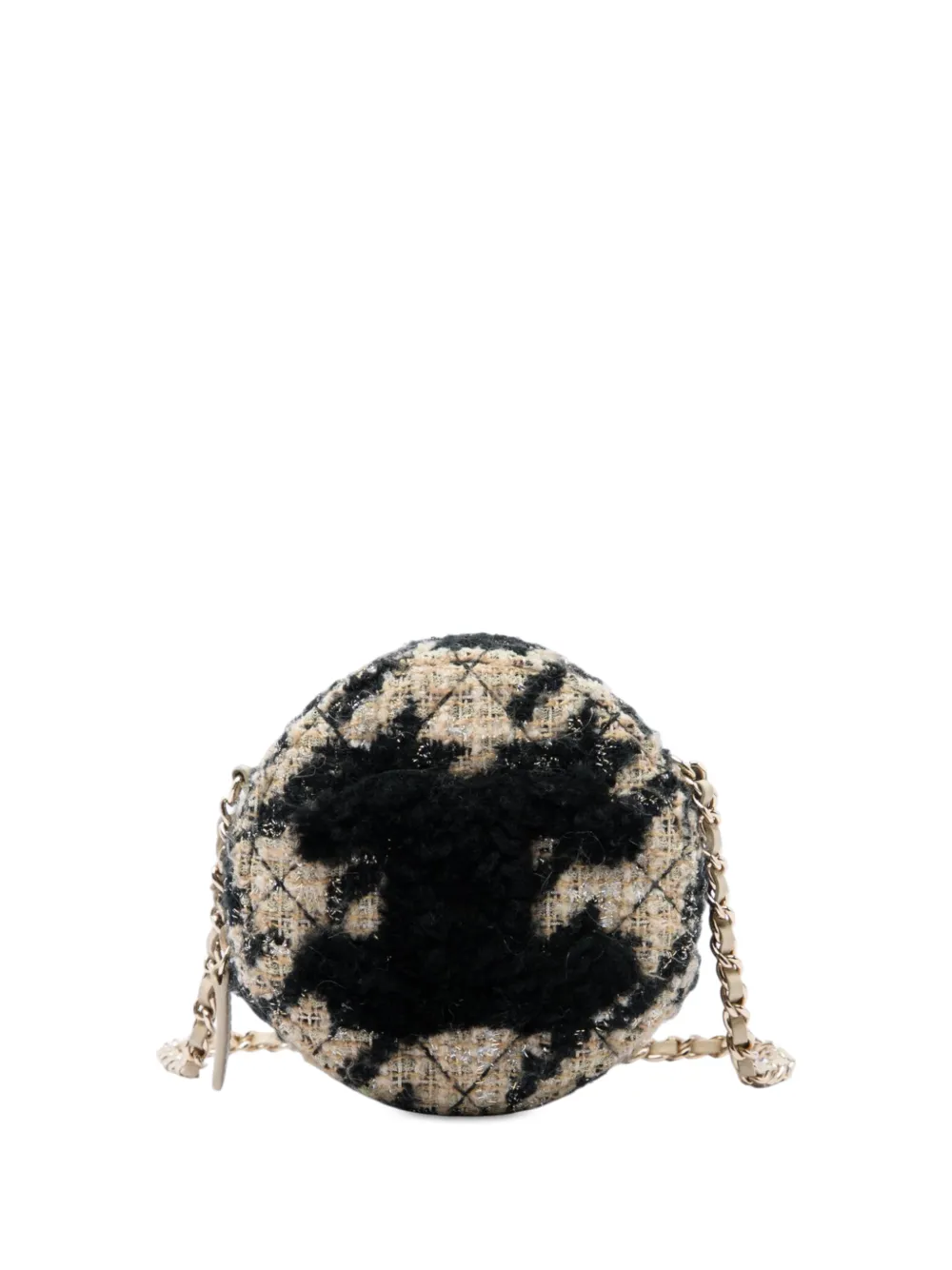 CHANEL Pre-Owned 2019 runde CC Umhängetasche mit Kettenriemen aus gestepptem Tweed und Shearling - Schwarz