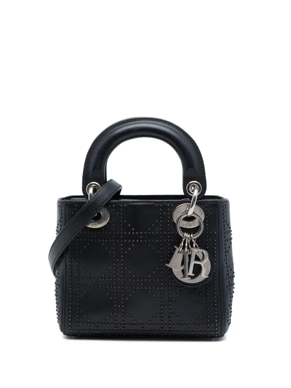 Christian Dior Pre-Owned 2007 mini Lady Dior Cannage Satchel-Tasche aus Kalbsleder mit Nieten - Schwarz