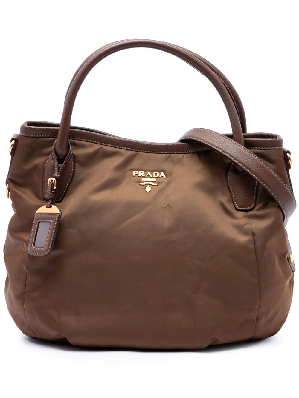 Prada Pre-Owned 2000-2013 Vitello Daino Trimmed Tessuto satchel - Marrone